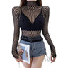 Zevrik Fishnet Mesh Long Sleeve Top - Soft-Hand Hollow Weave