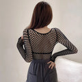 Zevrik Fishnet Mesh Long Sleeve Top - Soft-Hand Hollow Weave