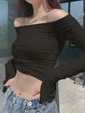 Zevrik Ruched Mesh Crop Top - Off-Shoulder Night-Out Sculpt
