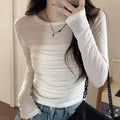 Zevrik Sheer Mesh Crop Tee - Crinkle-Texture Second Skin