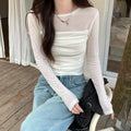 Zevrik Sheer Mesh Crop Tee - Crinkle-Texture Second Skin