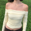 Zevrik Ruched Mesh Crop Top - Off-Shoulder Night-Out Sculpt