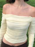Zevrik Ruched Mesh Crop Top - Off-Shoulder Night-Out Sculpt
