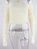 Zevrik Ruched Mesh Crop Top - Off-Shoulder Night-Out Sculpt