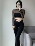 Zevrik Backless Lace Mesh Crop Top - Korean Turtleneck Edit