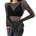 Zevrik Fishnet Mesh Long Sleeve Top - Soft-Hand Hollow Weave