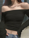 Zevrik Ruched Mesh Crop Top - Off-Shoulder Night-Out Sculpt