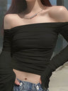Zevrik Ruched Mesh Crop Top - Off-Shoulder Night-Out Sculpt