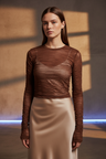 Zevrik Sheer Mesh Crop Tee - Crinkle-Texture Second Skin