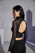 Black backless lace mesh crop top, M variant