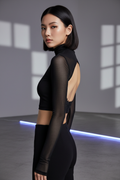 Black backless lace mesh crop top, XS variant